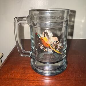 VTG Princess House Beer Mug Stein Pheasants Weighted Base Glass